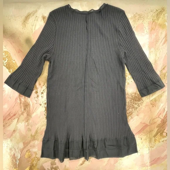 Surroundings Kanyin Gray V-Neck 3/4 Sleeve Stretch Cotton Tunic Top L - Picture 4 of 8